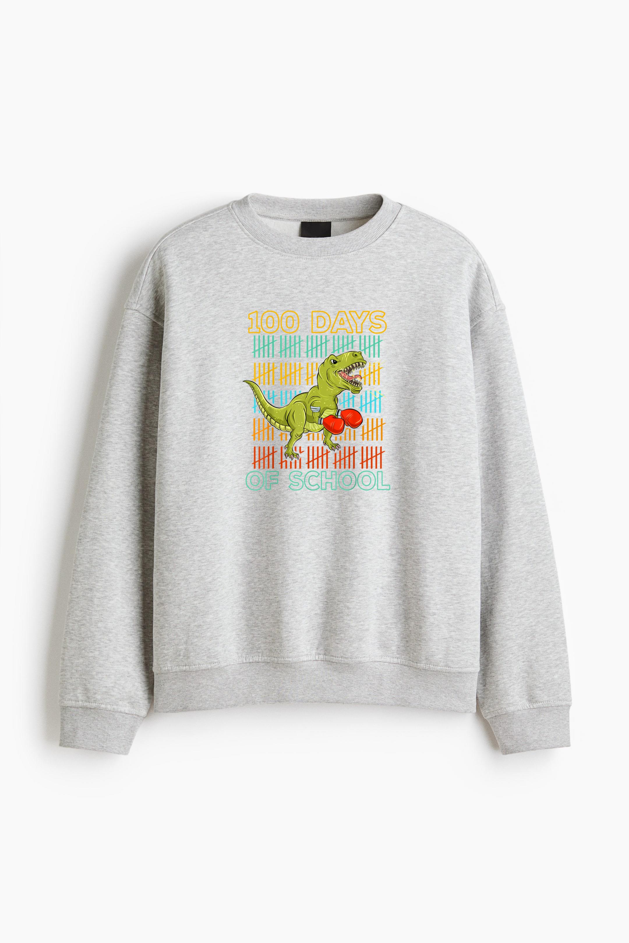 100 Days Of School T Rex Dino Boxing Regular Fit Printed Sweatshirt 
