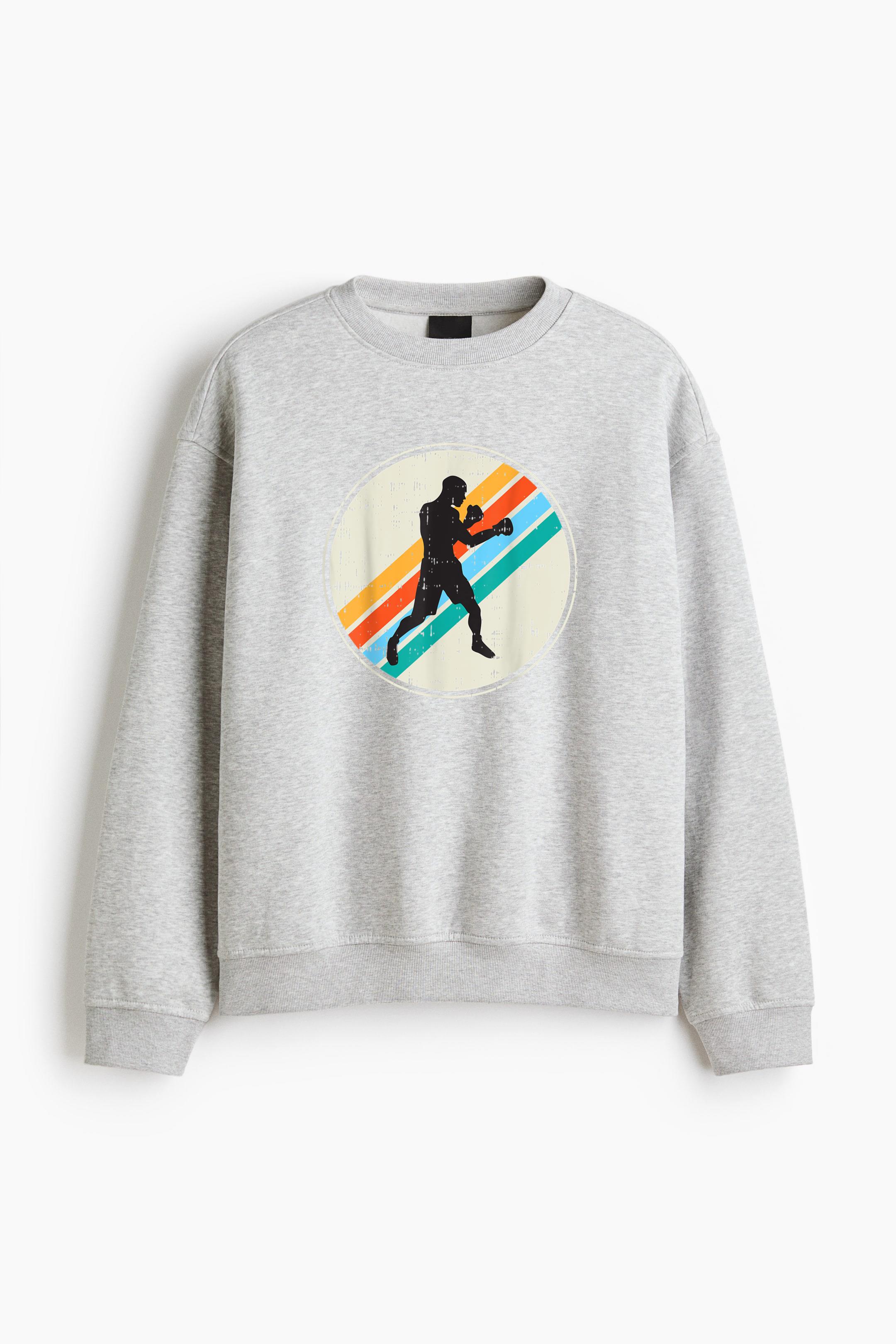 Boxing Boxer Silhouette Vintage Retro Regular Fit Printed Sweatshirt 