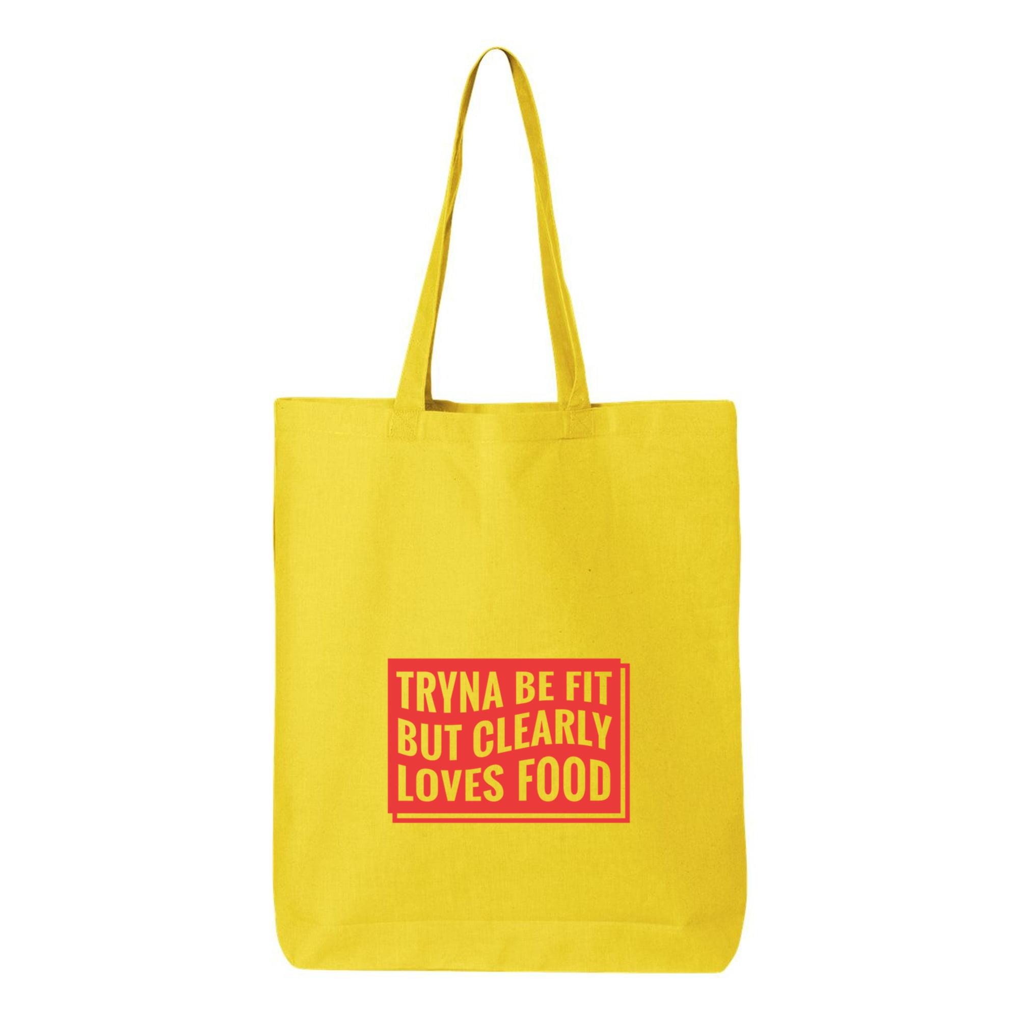 Tryna Be Fit Workout Phrase Canvas Tote Bag 