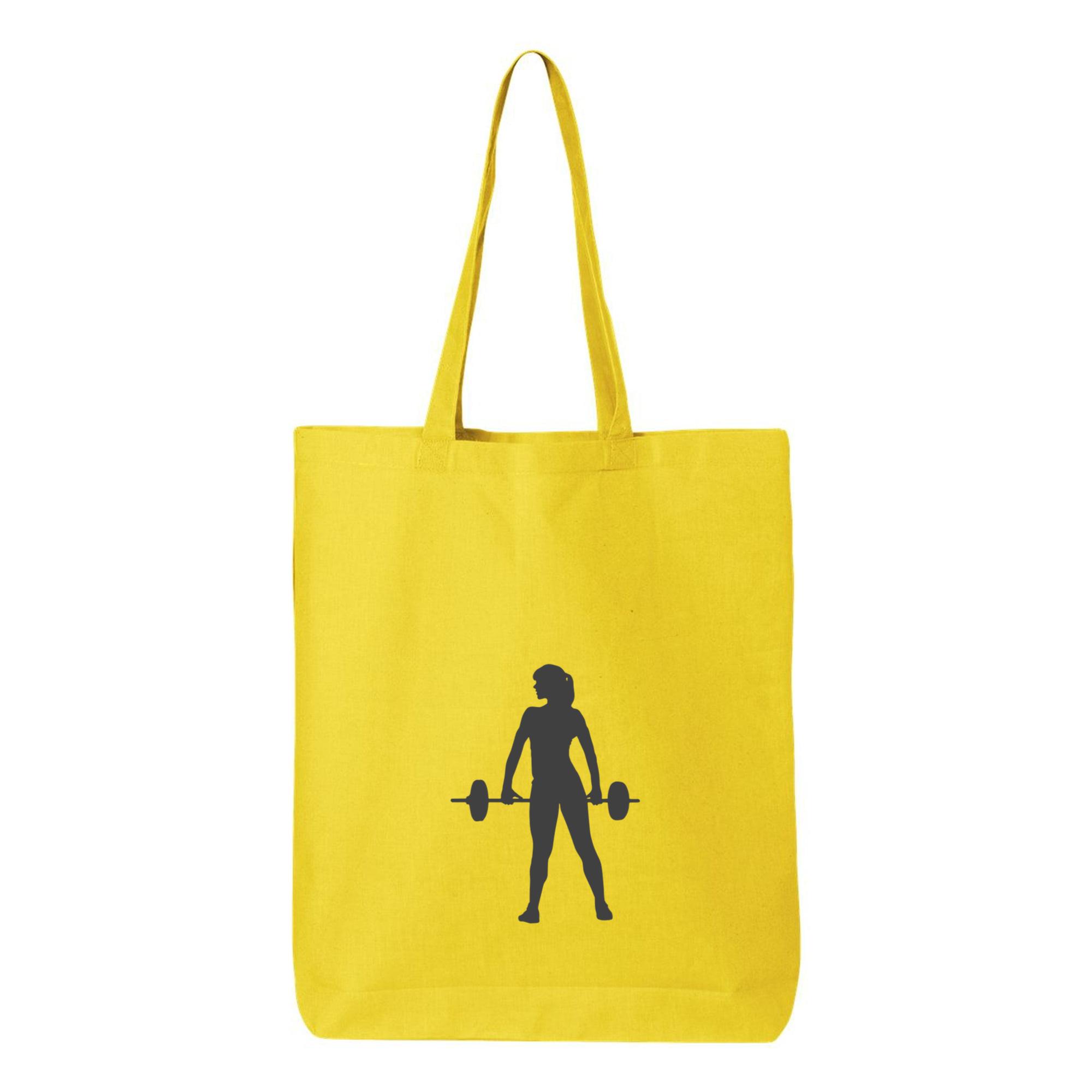 Woman Holding Barbell Silhouette Canvas Tote Bag 